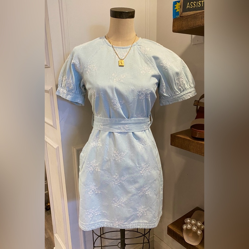 STORIA Denim Dress with Floral Embroidered Pattern